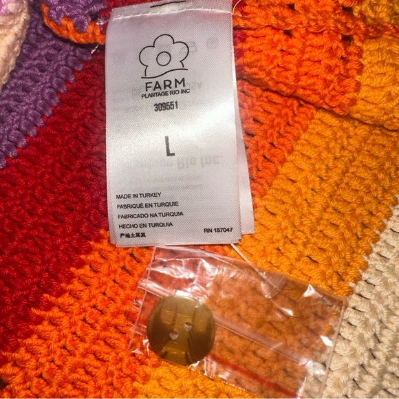 FARM Rio Multi Stripes Crochet Belted Mini Dress Size Large Orange Purple Red - Picture 12 of 13